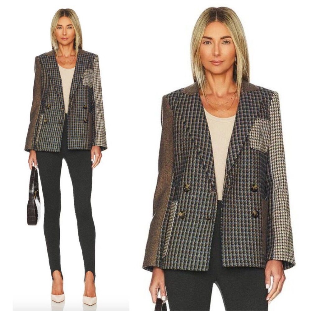 $698 Veronica Beard BlueBrown luxe multi Plaid Faustine Dickey Jacket Blazer 10